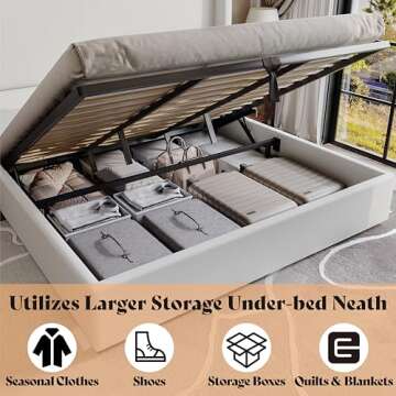 AMERLIFE King Size Lift Up Storage Bed with Wingback Headboard