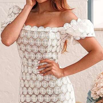 Elegant Floral Lace Off Shoulder Midi Dress for Parties