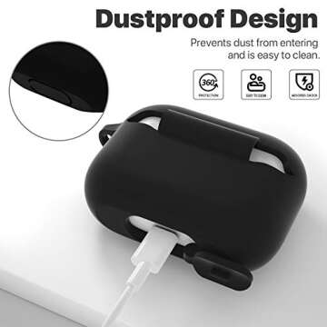 ATUAT for AirPods Pro 1st/2nd Generation Case Cover, Protective Silicone Skin Accessories with Keychain for Women Men for Apple AirPods Pro 2019/2022 Charging Case,Front LED Visible-Black