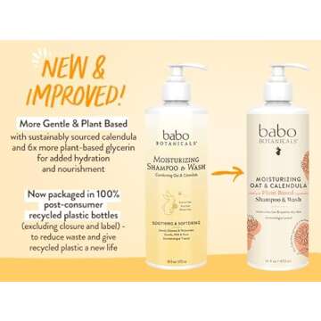 Babo Botanicals Moisturizing Oat & Calendula 2-in-1 Shampoo & Wash - For Dry or Sensitive Skin - For all ages - Lightly Scented - Vegan - 16 Fl Oz