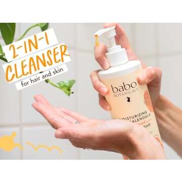 Babo Botanicals Moisturizing Oat & Calendula 2-in-1 Shampoo & Wash - For Dry or Sensitive Skin - For all ages - Lightly Scented - Vegan - 16 Fl Oz
