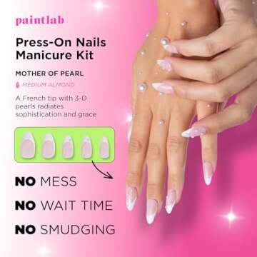 PaintLab Press-On Nails Manicure Kit, Mother of Pearl Finish, 24-Piece Set for Long-Lasting Style