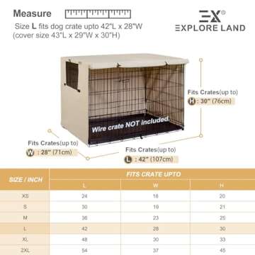 Explore Land 42 inches Dog Crate Cover Heavy Duty Polyester Pet Kennel Sunshade Universal Fit for Wire Cage (Light Tan)