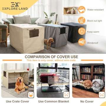 Explore Land 42 inches Dog Crate Cover Heavy Duty Polyester Pet Kennel Sunshade Universal Fit for Wire Cage (Light Tan)