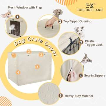 Explore Land 42 inches Dog Crate Cover Heavy Duty Polyester Pet Kennel Sunshade Universal Fit for Wire Cage (Light Tan)