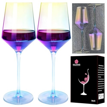 HELLWANG Wine Glasses Set of 2, Hand Blown for Seven Color Dazzling, Ultra-thin, Blindingly Bright, ...