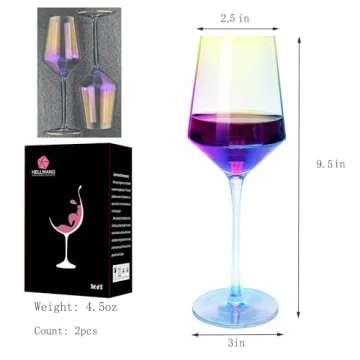 HELLWANG Wine Glasses Set of 2 - Dazzling Hand Blown Design