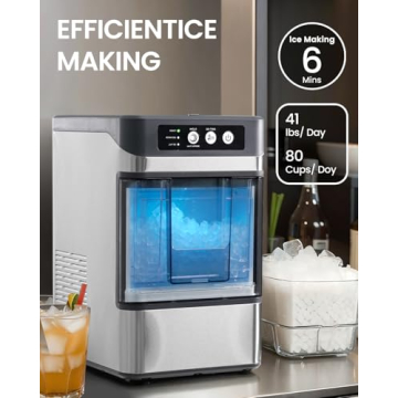 KeyEnergy Nugget Ice Maker Countertop, Chewable Pellet Ice Machine, Portable Ice Machine with Self-C...