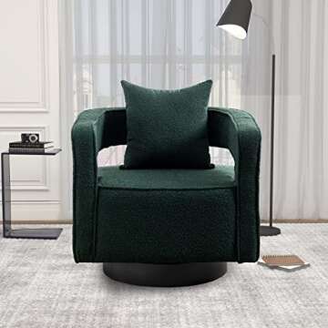 HomSof 29.0" W Swivel Accent Open Back Chair Modern Comfy Sofa Chair with Black Base for Nursery Bedroom Living Room Hotel Office, Club Chair Leisure Arm Chair for Lounge (Green Boucle)