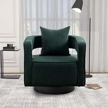 HomSof 29.0" W Swivel Accent Open Back Chair Modern Comfy Sofa Chair with Black Base for Nursery Bedroom Living Room Hotel Office, Club Chair Leisure Arm Chair for Lounge (Green Boucle)