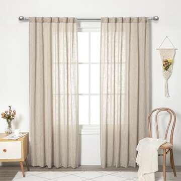MYSKY HOME Cotton Curtains for Living Room Farmhouse Semi Sheer Light Filtering for Windows, Linen L...