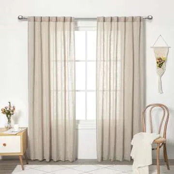 MYSKY HOME Cotton Curtains for Living Room Farmhouse Semi Sheer Light Filtering for Windows, Linen L...