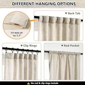 MYSKY HOME Cotton Curtains for Living Room Farmhouse Semi Sheer Light Filtering for Windows, Linen Look Texture Soft Modern Decor Country Style, 50" x 84", Light Oatmeal, 2 Panels