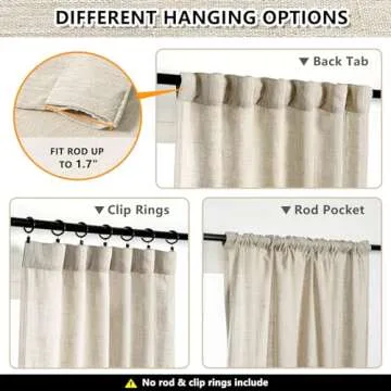 MYSKY HOME Cotton Curtains for Living Room Farmhouse Semi Sheer Light Filtering for Windows, Linen Look Texture Soft Modern Decor Country Style, 50" x 84", Light Oatmeal, 2 Panels