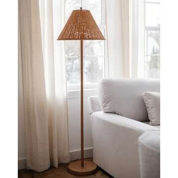 JONATHAN Y JYL3092A Nando 61" 2-Light Coastal Bohemian Iron/Rattan LED Floor Lamp with Pull-Chain Mi...