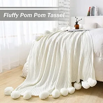 Fomoom Pom Pom Throw Blanket - Stylish Knit Comfort