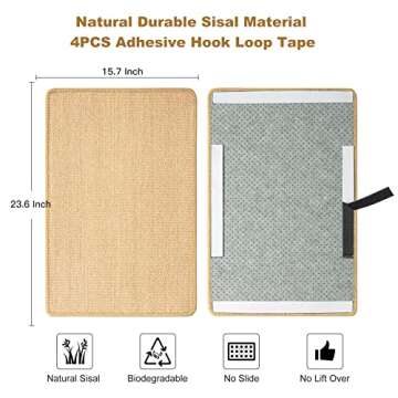 ChicWow Cat Scratch Pad, 23.6 X 15.7In Cat Scratching Pad with Adhesive Hook Tape, Sisal Scratching ...