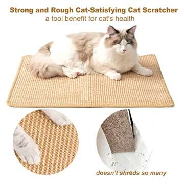 ChicWow Cat Scratch Pad, 23.6 X 15.7In Cat Scratching Pad with Adhesive Hook Tape, Sisal Scratching Pads for Indoor Cats, Stick on Floor Couch as Cat Scratch Furniture Protector, Cat Wall Scratcher