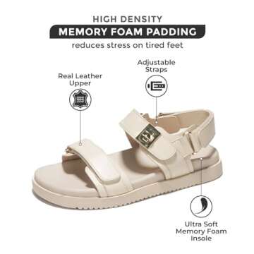 Project Cloud Leather Womens Sandals Comfortable & Adjustable Walking Sandals Women Footwear - Strap...