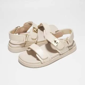 Project Cloud Leather Womens Sandals Comfortable & Adjustable Walking Sandals Women Footwear - Strappy Sandals for Women - Flexible Women's Sandals For Women 2025 (Mona, Beig, 8)