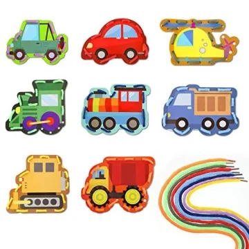 Zonon 8 Pieces Kids Lacing Cards – Transportation Theme for Developing Skills
