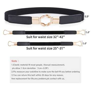 Fashion Skinny Dress Belt for Women for Jeans,Elastic Thin Waist Belt Stretch for Dress,Gold Buckle Retro Stretch Ladies Thin Waist Belt,Waistband Skinny Belt,Black+White+Brown,3 Pack,Suit 31”-41”