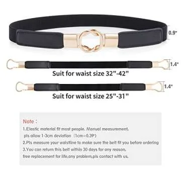 Fashion Skinny Dress Belt for Women for Jeans,Elastic Thin Waist Belt Stretch for Dress,Gold Buckle Retro Stretch Ladies Thin Waist Belt,Waistband Skinny Belt,Black+White+Brown,3 Pack,Suit 31”-41”