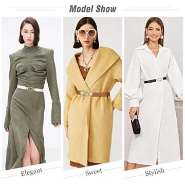 Fashion Skinny Dress Belt for Women for Jeans,Elastic Thin Waist Belt Stretch for Dress,Gold Buckle Retro Stretch Ladies Thin Waist Belt,Waistband Skinny Belt,Black+White+Brown,3 Pack,Suit 31”-41”