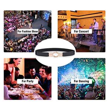 Fashion Skinny Dress Belt for Women for Jeans,Elastic Thin Waist Belt Stretch for Dress,Gold Buckle Retro Stretch Ladies Thin Waist Belt,Waistband Skinny Belt,Black+White+Brown,3 Pack,Suit 31”-41”