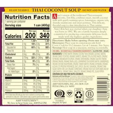 Amy's Vegan Thai Coconut Soup - Organic & Gluten Free - 12-Pack