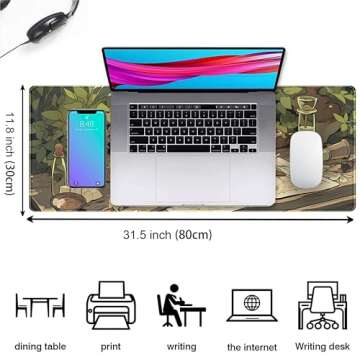 Cute Green Plants Desk Mat Anime Sage Mouse Pad Gaming Desk Pad XL, Kawaii Aesthetic Laptop Computer...