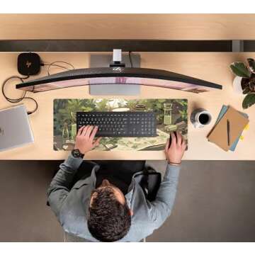 Cute Green Plants Desk Mat Anime Sage Mouse Pad Gaming Desk Pad XL, Kawaii Aesthetic Laptop Computer Keyboard and Mouse Mat, Desktop Decor Accessories Mousepad for Girl Women Office 31.5"x11.8"