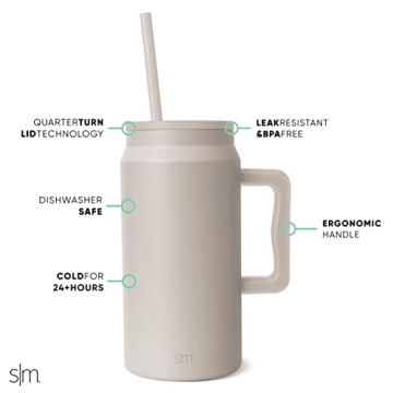 Simple Modern 50 oz Mug Tumbler with Handle and Straw Lid | Reusable Insulated Stainless Steel Large Travel Jug Water Bottle | Gifts for Women Men Him Her | Trek Collection | Almond Birch