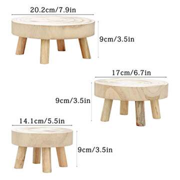 TITA-DONG Wood Potted Plant Stand Set of 3,Solid Wood Mini Stool Plant Display Stand,Vintage Round R...