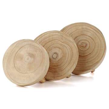 TITA-DONG Wood Potted Plant Stand Set of 3,Solid Wood Mini Stool Plant Display Stand,Vintage Round Rack Modern Decorative Flower Pot Planter Holders for Home Balcony Garden