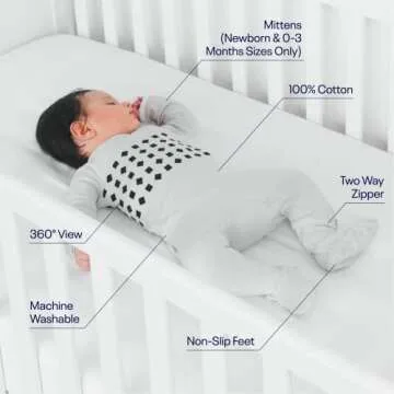 Nanit Breathing Wear Baby Pajamas – 100% Cotton, Double Zipper, Non-Slip Footed PJs - Works with Nanit Pro Baby Monitor to Track Breathing Motion Sensor-Free, Size 6-9 Months, Pebble Grey