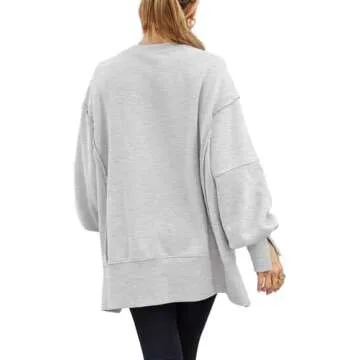AUTOMET Womens Oversized Crewneck Sweatshirts Winter Sweaters Casual Long Sleeve Shirts Trendy Hoodies 2025 Fall Outfits Fashion Clothes Grey XL