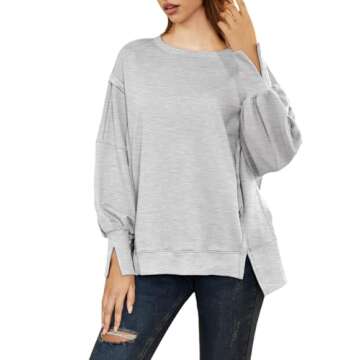 AUTOMET Womens Oversized Crewneck Sweatshirts Winter Sweaters Casual Long Sleeve Shirts Trendy Hoodies 2025 Fall Outfits Fashion Clothes Grey XL