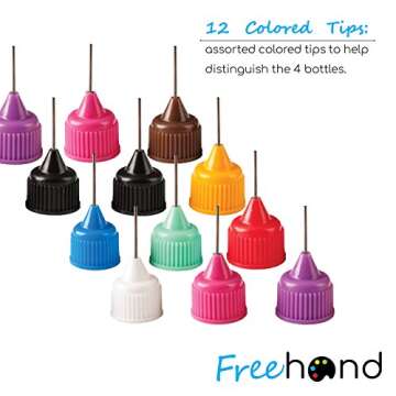 Free Hand Precision Tip Applicator Bottle 1 Oz. 4 Needle Tip Squeeze Bottles and 12 Tips for Acrylic...