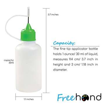 Free Hand Precision Tip Applicator Bottle 1 Oz. 4 Needle Tip Squeeze Bottles and 12 Tips for Acrylic Painting, DIY Quilling and Paper Craft