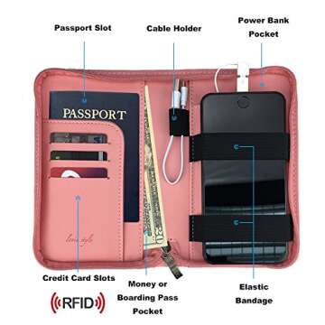 Phone Charging Passport Holder with Removable Fast Charging Power Bank that holds money, cards, phon...