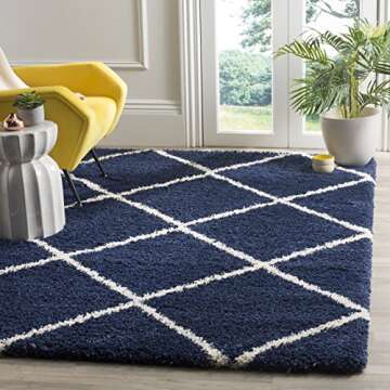 SAFAVIEH Hudson Shag Collection Area Rug - 8' x 10', Navy & Ivory, Modern Trellis Design, Non-Sheddi...