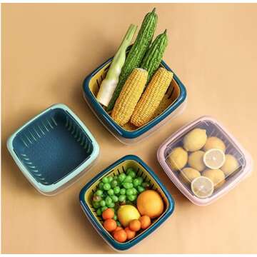 AFXOBO 3 in 1 Multifunctional Storage Basket Kitchen Colander Strainer Bowl Drain Basket with Lid Kitchen Drain Basket