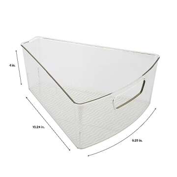 Kitchen Details 2 Pack Lazy Susan Bin | Triangular Pantry Organizer | Corner Cabinet | Handle | Spice Jars | Cans | Clear
