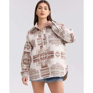 Gacaky Women's Aztec Print Pattern Western Ethnic Casual Long Sleeve Pullover Sweatshirt Khaki M