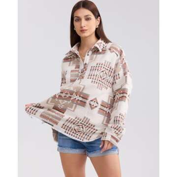 Gacaky Women's Aztec Print Pattern Western Ethnic Casual Long Sleeve Pullover Sweatshirt Khaki M