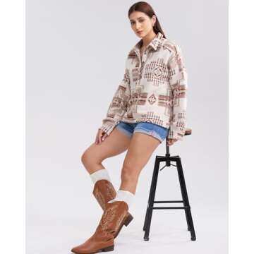 Gacaky Women's Aztec Print Pattern Western Ethnic Casual Long Sleeve Pullover Sweatshirt Khaki M