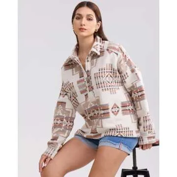 Gacaky Women's Aztec Print Pattern Western Ethnic Casual Long Sleeve Pullover Sweatshirt Khaki M