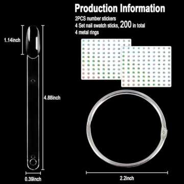 Allstarry 200 Pcs Clear Nail Swatch Sticks with Ring and Numbered Tips Roundhead Shaped Nail Art Pol...
