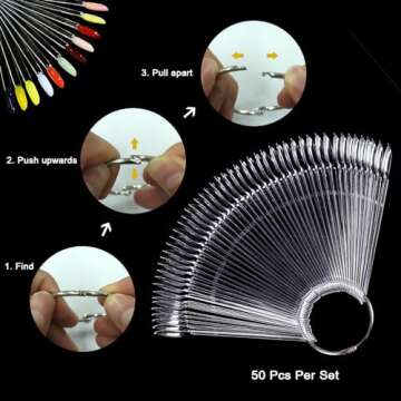Allstarry 200 Pcs Clear Nail Swatch Sticks with Ring and Numbered Tips Roundhead Shaped Nail Art Polish Display Tips, False Nail Sample Sticks, Sacks of Transparent Nail Practice-Tips for Manicure